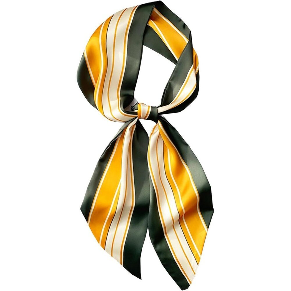 Women's green and Gold Stripes Fashion Purse Scarf  Silky Bag Skinny Scarves